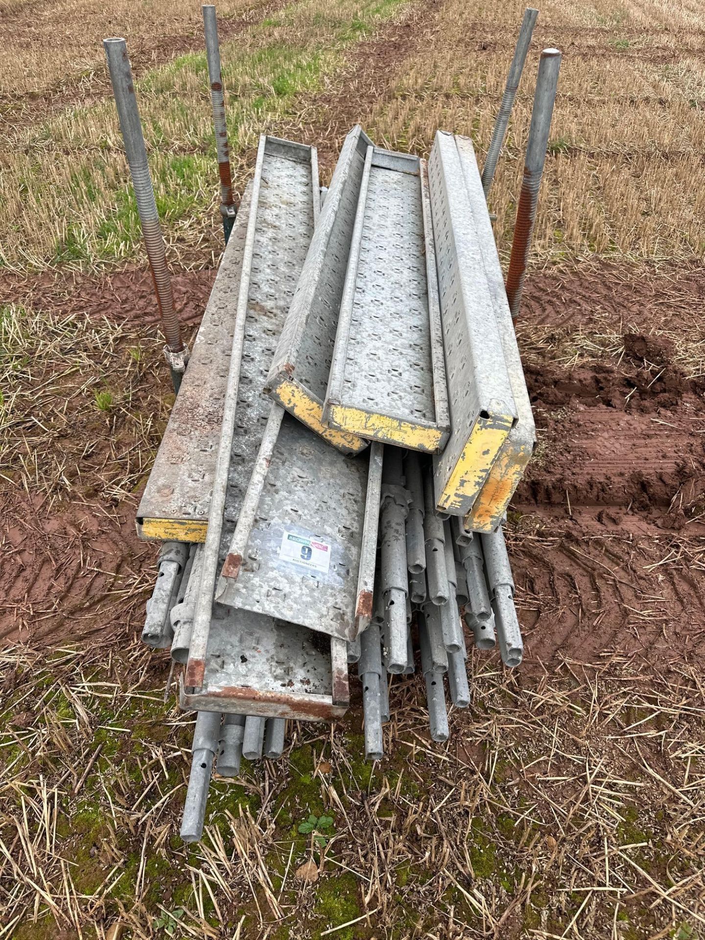 Quantity Galvanised scaffolding lengths and metal planks