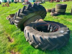 Set 13.6R28 front and Goodyear 16.9R38 rear Stocks dual wheels and tyres with clamps