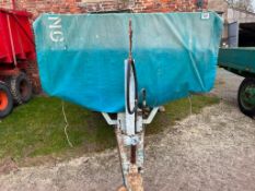 Single axle tipping trailer, wooden sides and floor, manual rear door, hydraulic tipping on 10.50-16