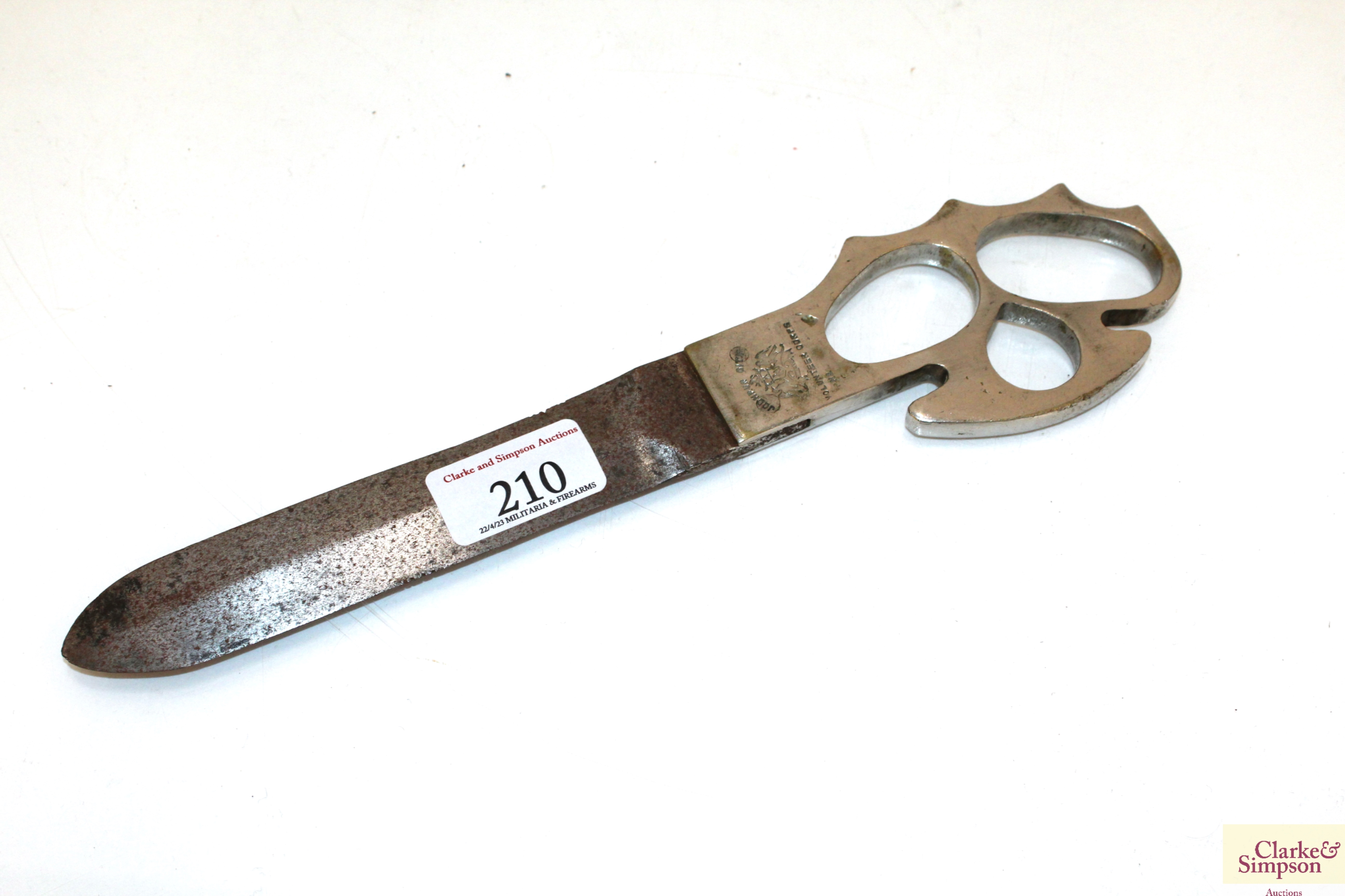 A Jodhpur City Volunteer Corps Knuckleduster knife