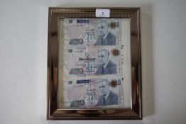 Three Northern Irish £20 notes bearing Harry Ferguson and a Ferguson Brown.