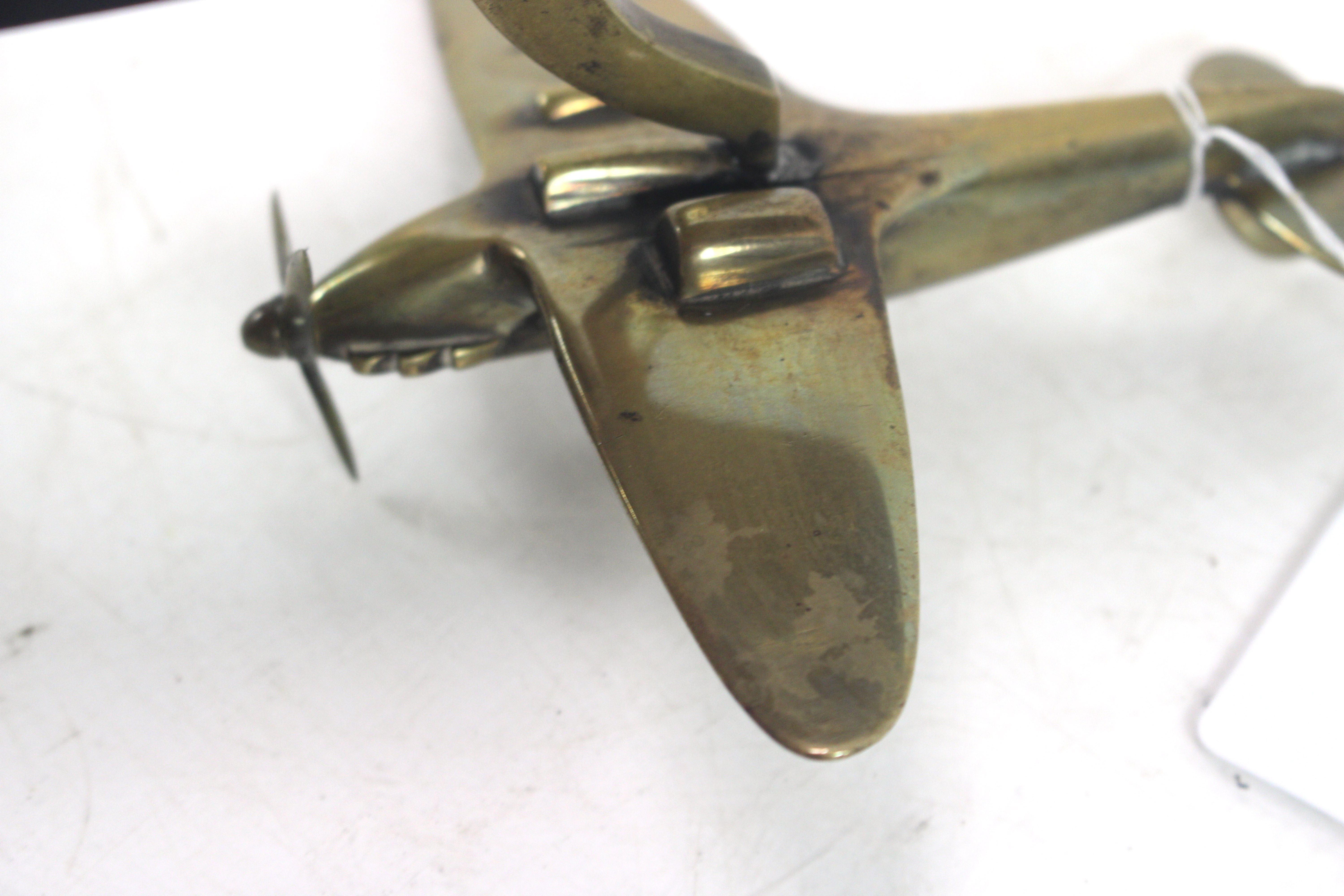 A good model brass spitfire mounted on wooden "Tea - Image 4 of 6