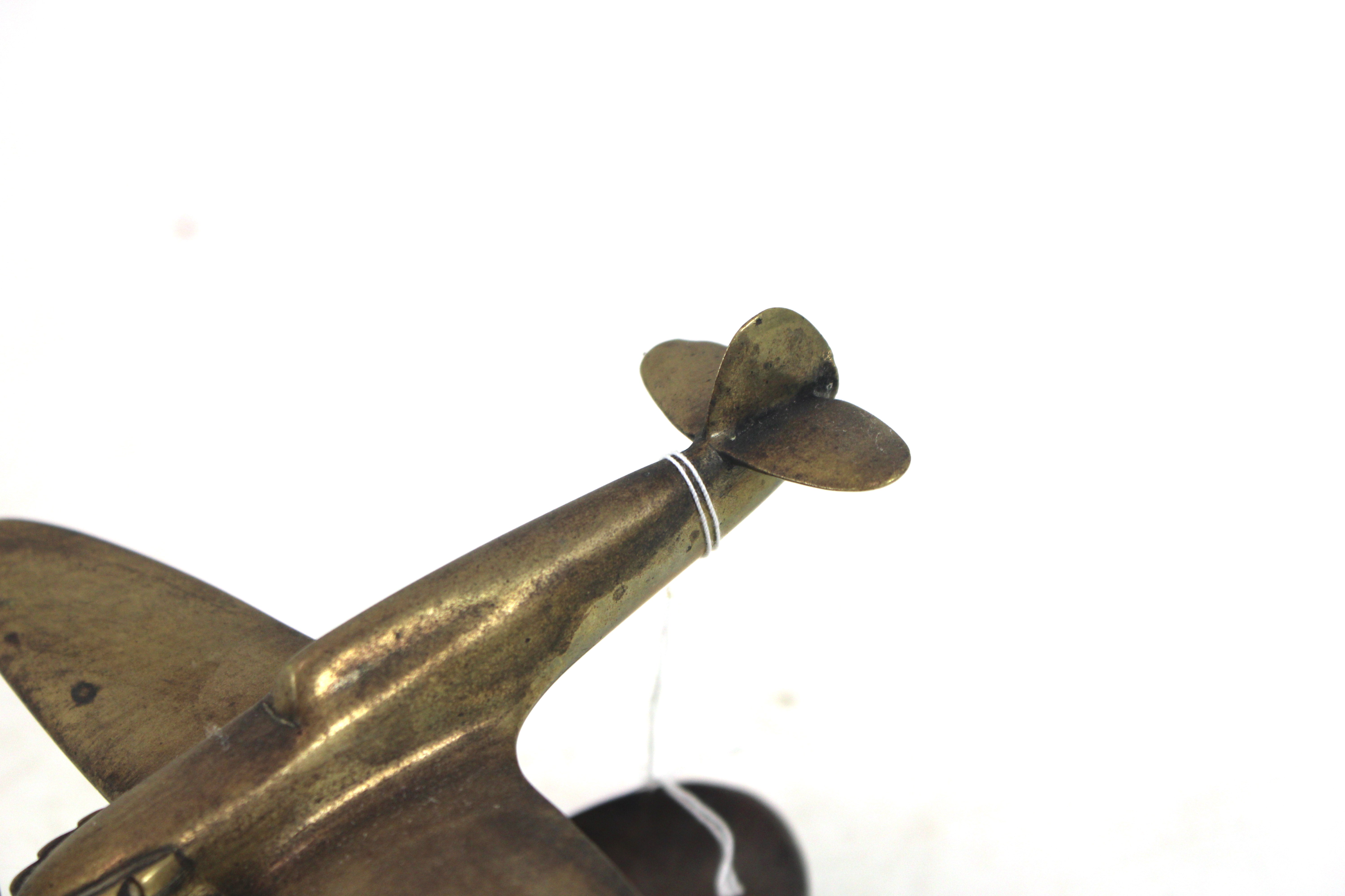 A good model brass spitfire mounted on wooden "Tea - Image 3 of 6