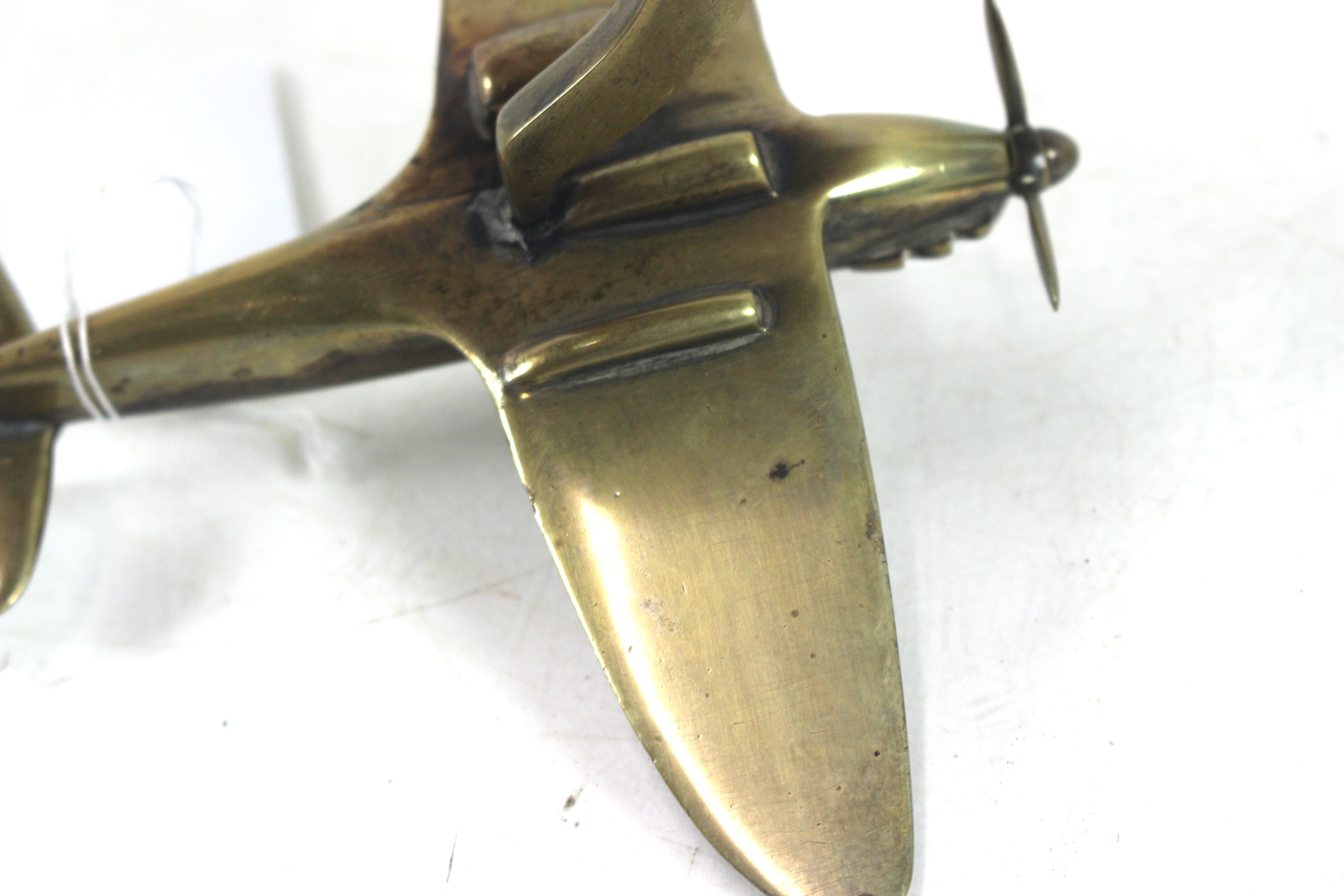 A good model brass spitfire mounted on wooden "Tea - Image 6 of 6
