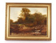 Henry Crawford Wintour 1825-1882, study of figures picnicking on a country path beside a river,