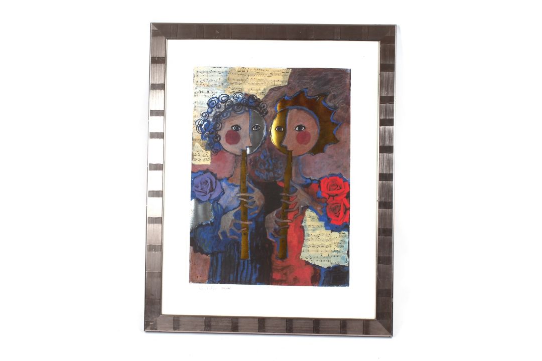 Rosina Wachtmeister, "Two Golden Flutes" signed limited edition print  541-995, plate 70cm x 50cm - Image 2 of 2