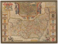 An antique coloured map of Suffolk