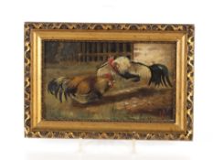 J. Bal, study of fighting cockerels, signed oil on