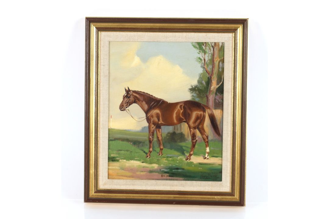 Henry Basebe 1922, "By Jingo A Chestnut Race Horse", oil on canvas, signed inscribed and dated - Image 2 of 3