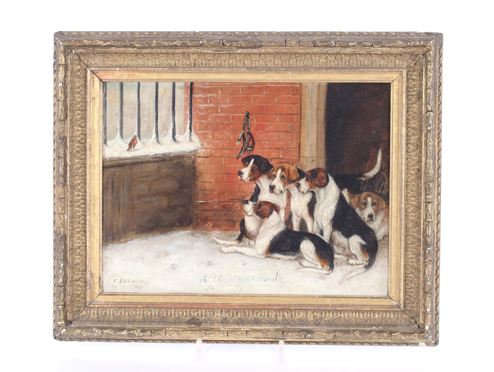 F. French, a Christmas Carol, signed oil on board dated 1889, 22cm x 29cm contained in gilt frame - Image 2 of 6