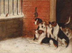 F. French, a Christmas Carol, signed oil on board dated 1889, 22cm x 29cm contained in gilt frame