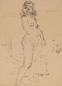 20th Century school, pencil sketch of a nude woman, indistinctly signed, 38.5cm x 27.5cm