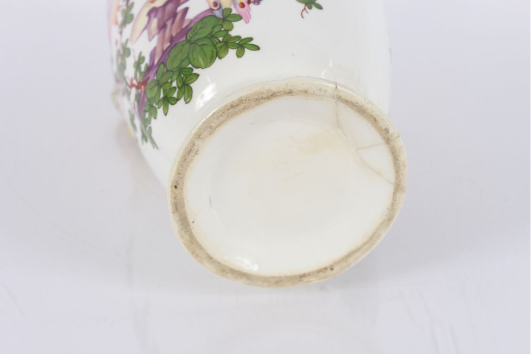 A Chelsea porcelain baluster vase, decorated birds and foliage flanked by gilt heightened floral - Image 2 of 2