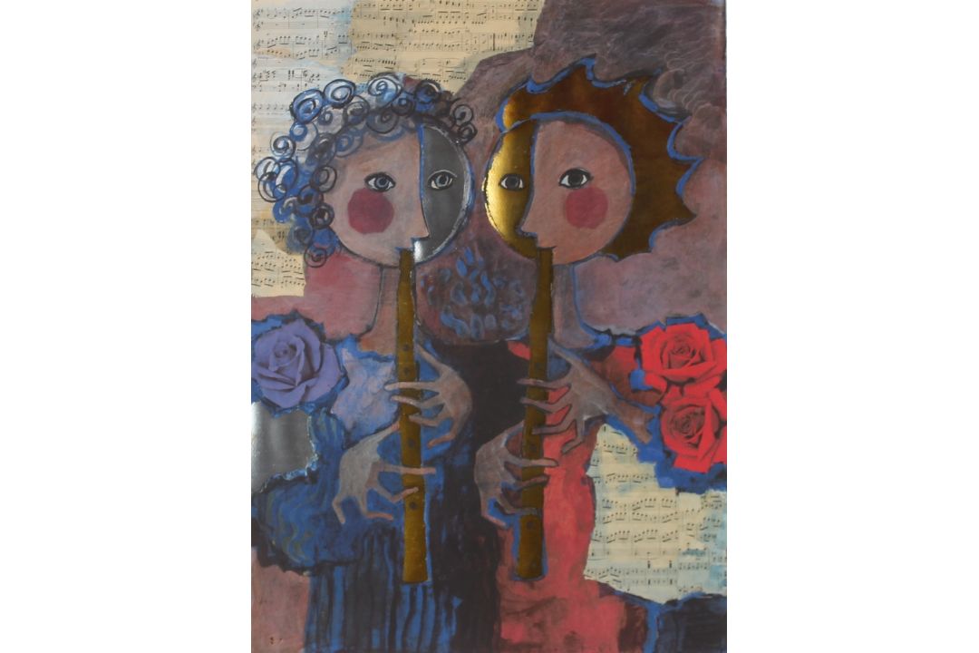 Rosina Wachtmeister, "Two Golden Flutes" signed limited edition print  541-995, plate 70cm x 50cm - Image 1 of 2