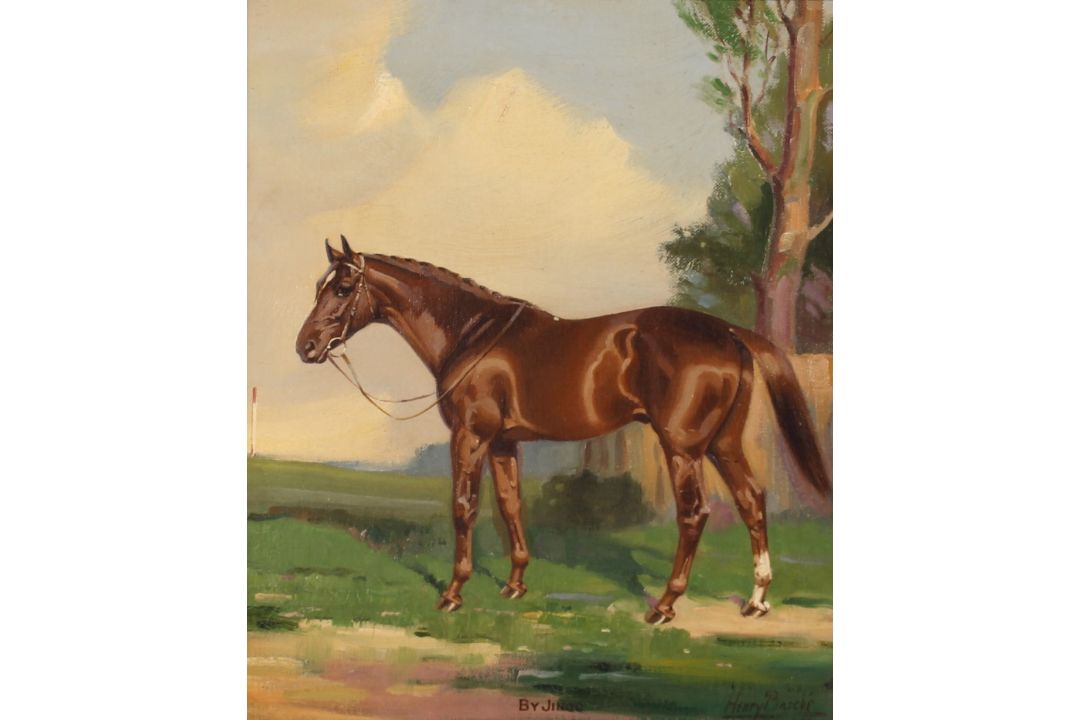 Henry Basebe 1922, "By Jingo A Chestnut Race Horse", oil on canvas, signed inscribed and dated - Image 1 of 3