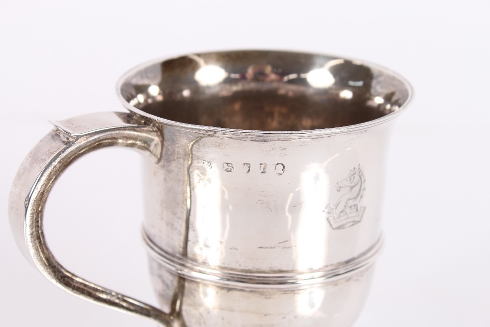 A George III silver baluster mug, decorated with a family crest above a  central girdle, scrolled - Image 2 of 3