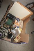A box of assorted old radio parts, ear-phones etc.