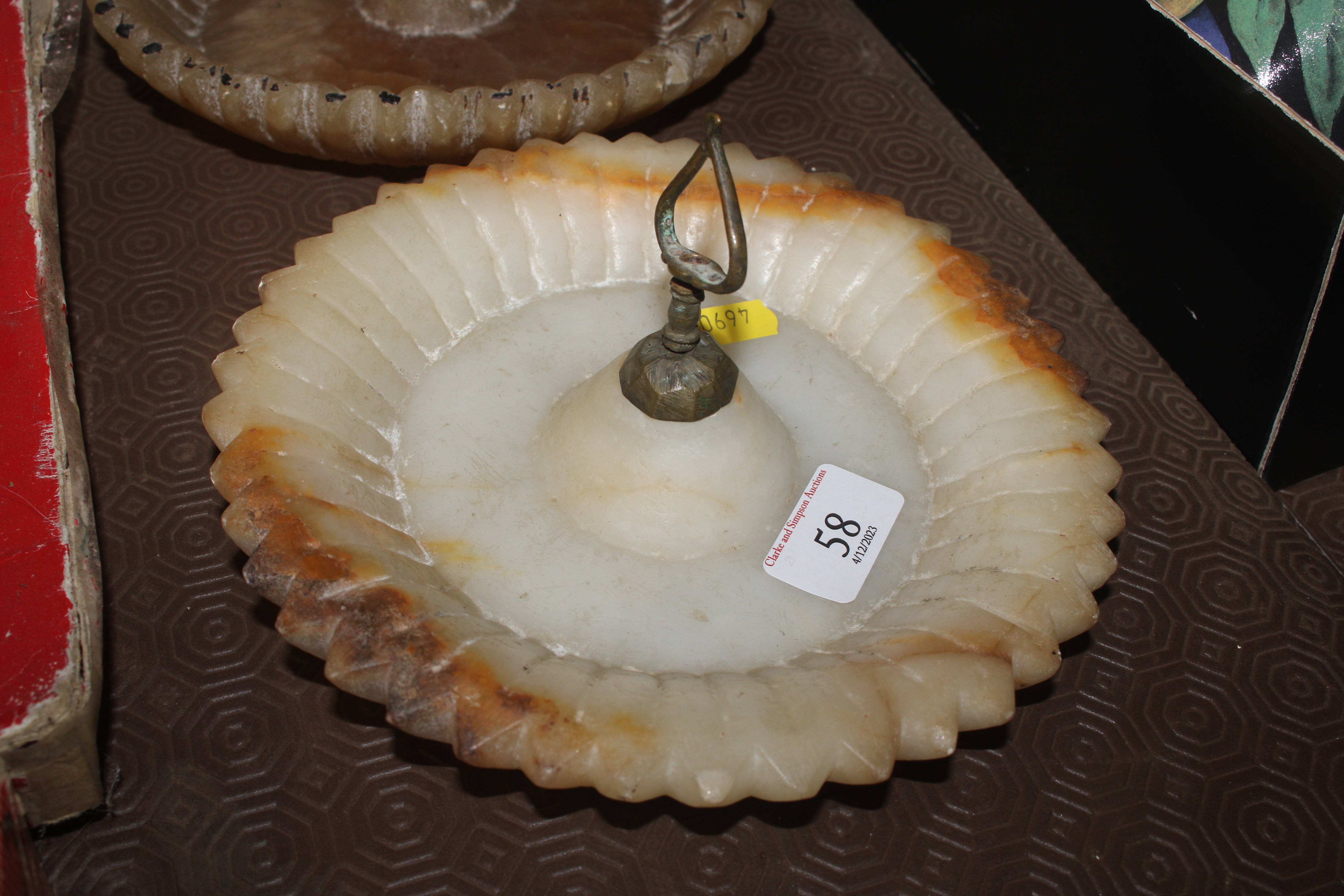 Four Yemen stone and alabaster hanging oil lamps - Image 4 of 5