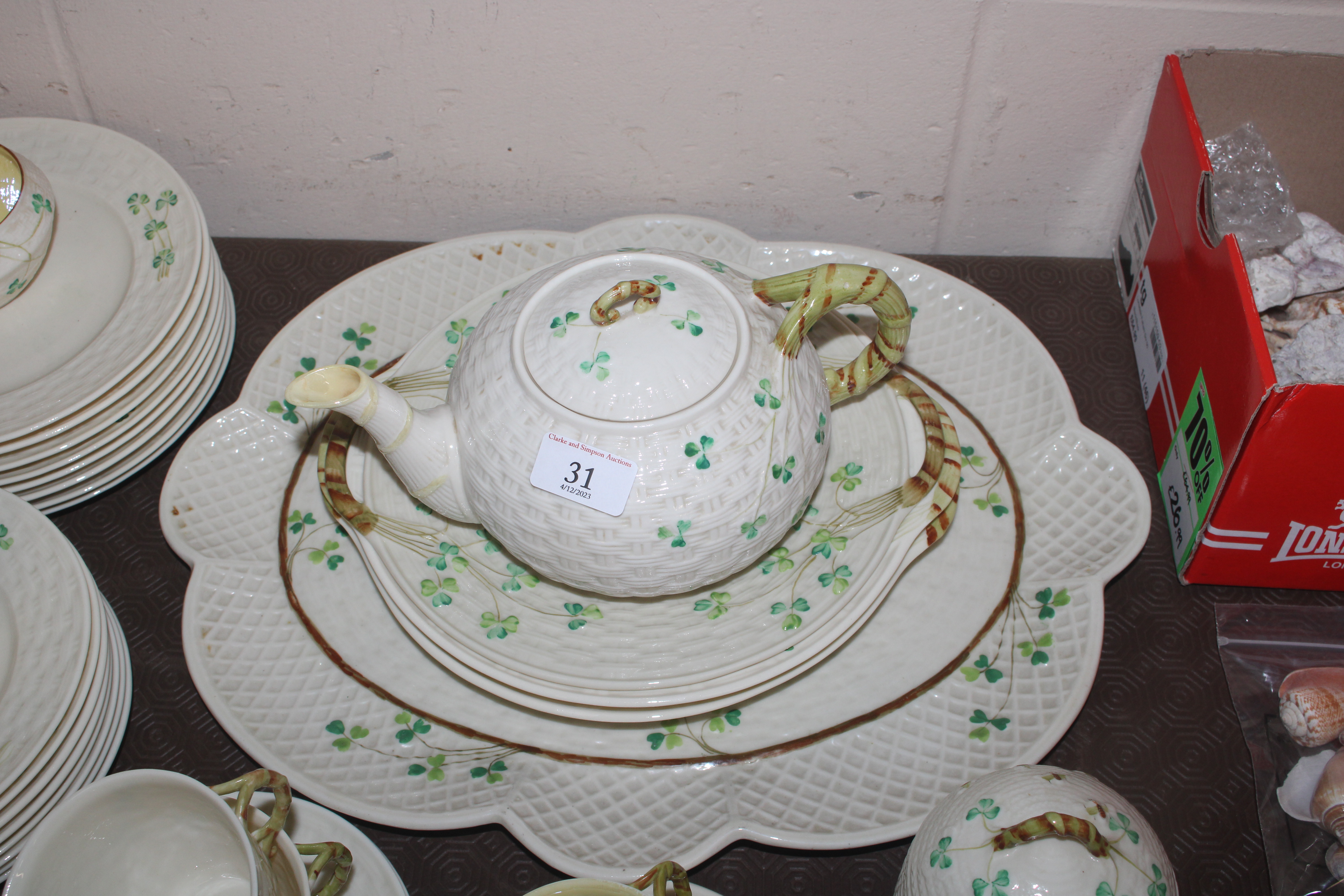 A collection of Belleek basket ware "Shamrock" din - Image 3 of 8