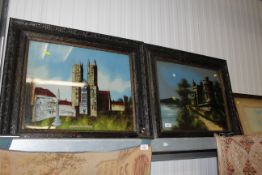 Two reverse paintings on glass depicting 'Westmins