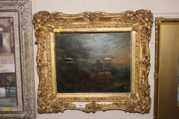 19th Century school, oil study of figure on horseb