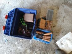 Woodworking tools including chisels,