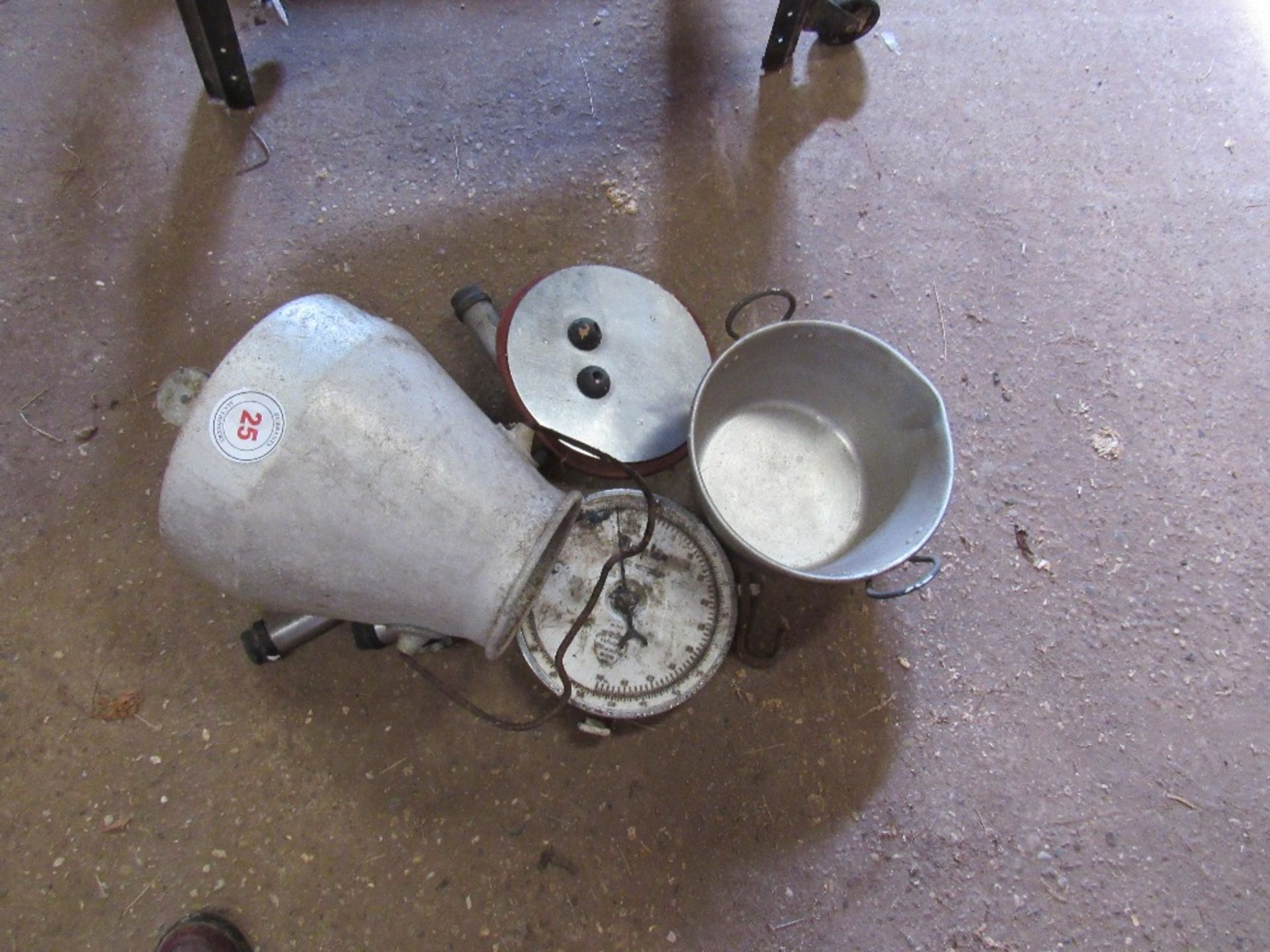 Old milking equipment, milking cluster, churn lid, scale, - Image 2 of 2
