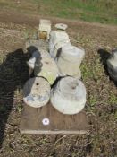 Various concrete pots, 11 pieces including stands,