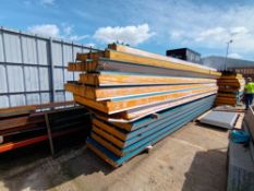 Approximately 46 x blue galvaprime used insulation sheets, varying lengths 1m wide x approx 6.