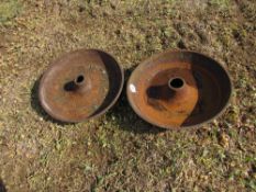 2 x Mexican Hat pig troughs, 30 inch diameter both with small cracks to one side,