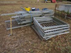 Set of equestrian pens with 7 door frames, 4 drinkers and a bucket of hinges and latches,