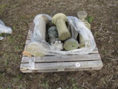 Various concrete garden ornaments, 3 plinths, 2 stands and 2 ornaments,