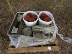 Various terracotta pots, concrete tub and 2 ornaments, a/f,