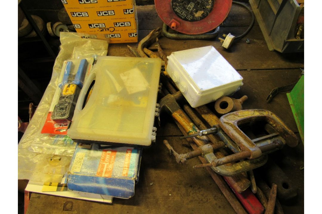Assorted hand tools and boxed Powerfix a