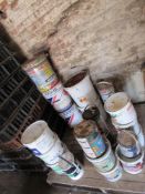 21 x Assorted paint tins and water proof adhesive,