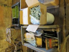 Box of assorted bolts and 3 x small tubs