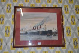 Original Watercolour Painting of The Liner Mauretania by J. Marshall