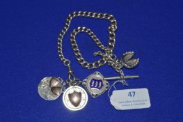 1920's Sterling Silver Albert plus Silver Fobs ~82g gross