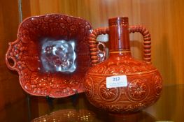 Burmantofts Faience Strawberry Dish plus Period Vase