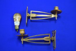 Two Copper Candle Sconces, and a Copper Shot Flask