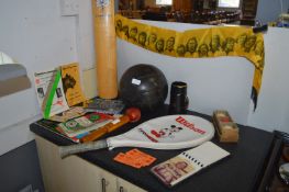 Signed Yorkshire Cricket Bat, Vintage Sports Memorabilia, Leather Football, etc.