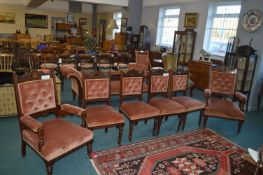 Set of Six Mahogany Dining Chairs with Red Upholst