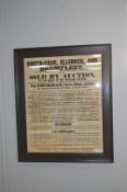 Framed Original South Cave Auction Poster 1939