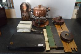 Vintage Fondue Set, Slide Rules, Clock, Bag, etc.