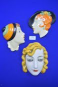Three 1920's Art Deco Wall Masks