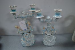 Pair of Victorian Candlesticks with Rocking Figure