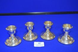 Set of Four Hallmarked Sterling Silver Dwarf Candlesticks, Birmingham 1968