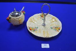 Clarice Cliff Celtic Harvest Cake Stand plus Jam Pot and Cover