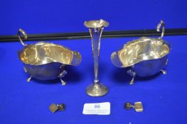 Pair of Hallmarked Sterling Silver Cream Jugs, Silver Specimen Vase, and Cufflinks