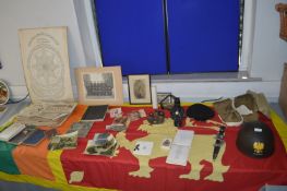 Military Ephemera and Collectibles; Flag, Helmet, Photographs, etc.